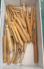35 Vintage Round Wooden Clothes Pegs pins. Dolly Pegs.