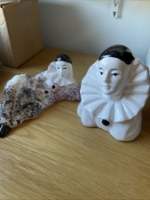 2 Pierrot Clown Pottery Figurines