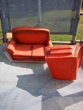 VINTAGE SINDY RED SETTEE AND  CHAIR