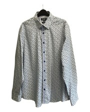 Jeff Banks Stvdio Shirt Mens 16.5 Long Sleeve Blue Floral Pattern Cotton VGC 