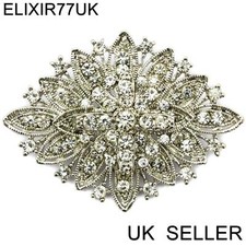 LARGE SILVER MODERNIST BROOCH PIN RHINESTONE DIAMANTE CRYSTAL JOB LOT BOUQUET UK