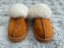 Women’s 100% Suede Leather Slippers With Sheepskin Wool Lining.