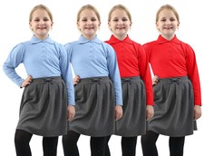 2X Girls Boys Kids Plain (Long Sleeve) Polo Shirts School TShirt Uniform PE Tops