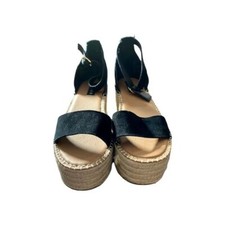 Aqua Black Leather Wedge Shoes