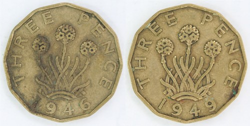 1946 1949 brass - 1946, threepence