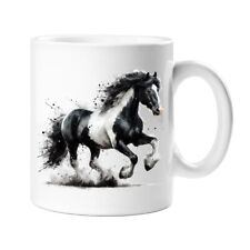 COB BLACK & WHITE HORSE WATERCOLOUR SPLASH EFFECT GIFT MUG ARTISTIC COFFEE TEE