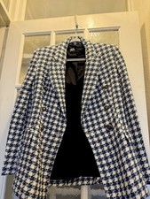 Zara Woman’s Textured Houndstooth Blazer Size M In Colours Off White Navy Blue
