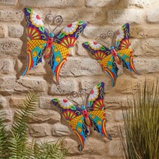 Set of 3 Metal Butterfly Wall Art Decorations Home or Garden Colourful Ornamnets
