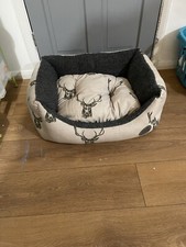 Snug & Cosy Stag Print range Dog Bed with reversible cushion UK Made Luxury Bed