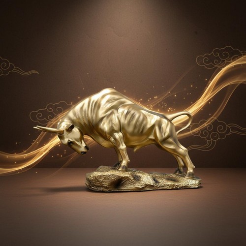 Resin bull sculpture metallic - sculpture,