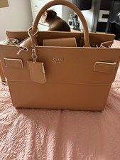 GUESS 1981 Signature Monogram Satchel Bag Light Tan Faux Leather