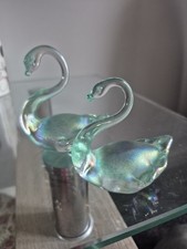 Pair Green Glass Swan