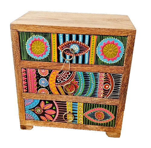 African hand painted drawer - hand, 3-drawer