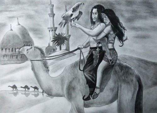 Desert journey pencil sketch - desert,