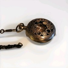 Working Vintage Skeleton Mechanical Pocket Watch Roman Numerals Dial Steampunk