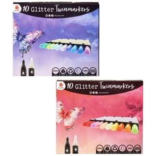 Purple & Pink PACK Decotime 10 Glitter Twin Markers Deco Tray Alcohol Ergonomic