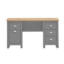 Office Study Desk with 4 Drawers & Filing Cupboard Steel Handles Oak Effect Top