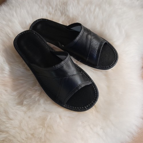 Women leather black slippers - women's,
