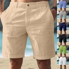 Mens Summer Linen Chino Shorts Loose Sport Casual Hawaiian Beach Half Pants