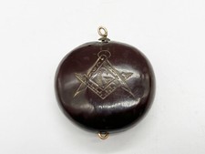 ANTIQUE VICTORIAN MASONS MASONIC NUT COCO DE MER ENGRAVED PENDANT FOB
