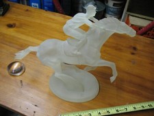 VINTAGE   TRANSLUCENT  RESIN   RACE HORSE  & JOCKEY  SCULPTURE 13 ''  X 10'' 