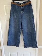 New Zara Wide Leg High Waisted Crop Jeans 40 Uk 12