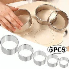 5PC Stainless Steel Round Biscuit Cutter Set Dumpling Pastry Mold Baking Tool UK