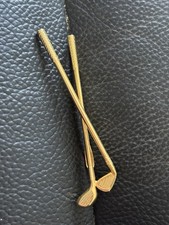 vintage gold tone golf club golfing tie clip slide