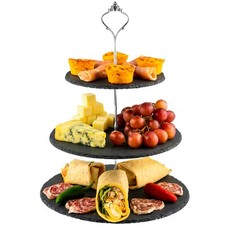 3 in 1 Cake Stand Afternoon Tea Natural Slate Wedding Plates Party Tableware 
