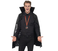 Adult Black PVC Vampire Cape With Collar Fancy Dress Halloween Costume Accessory