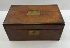 Antique Wooden Writing Box with Brass Inlay and Hidden Compartments