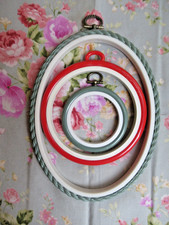 3 x Flexi Hoops Embroidery Frames Oval & Round.  Red & Grey Plastic Reusable