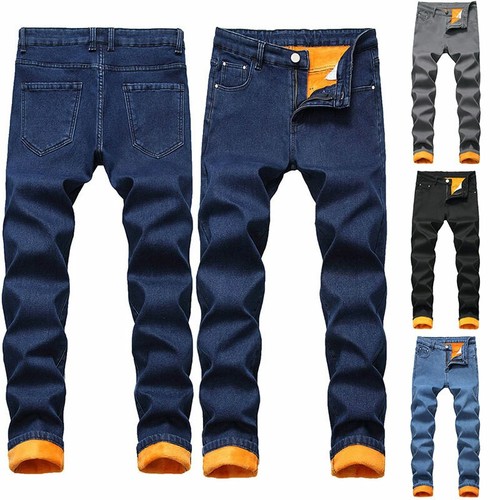 Men winter warm denim pants - warm,