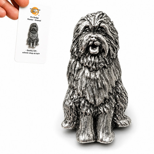 Bearded collie pewter pin - collie,