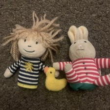 Jellycat Finger Puppets X 2 Bedtime Buddy rabbit With Duck And Doll