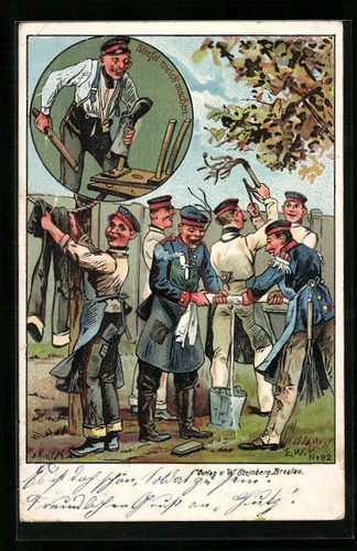 Postcard soldiers hang