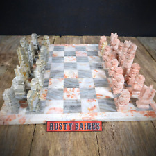 Polished Marble & Agate Chess Board & Pieces Set