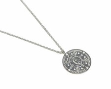 Ladies Sterling Silver with Cubic Zirconia Hamsa Hand Disc Pendant 53cm Necklace