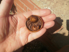 Hand Carved wood netsuke mouse & turtle in a bowl boxwood collectable figure