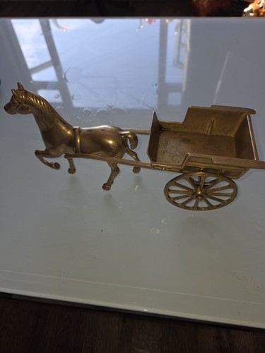 Brass horse and cart figurine - brass,