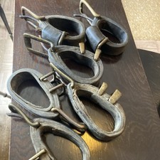 3 Pairs of Black Leather  Driving Harness tugs with brass Buckles