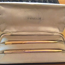 VINTAGE PARKER 1/10 12CT RG PARKER 61/65 PEN SET BALLPOINT & PENCIL SUPERB + BOX