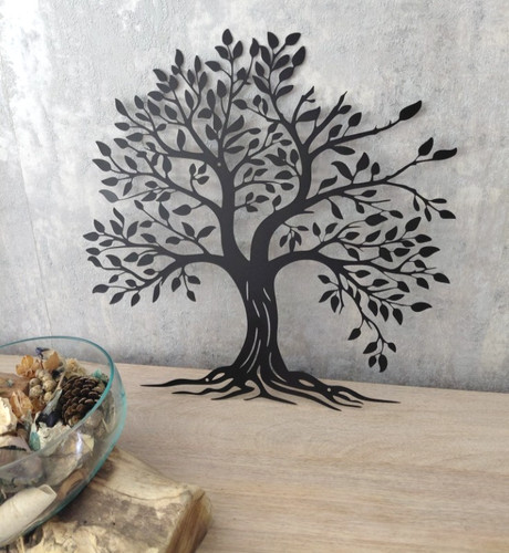 Tree life black metal wall - black,