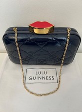 Lulu Guinness Navy Leather Quilted Lips Fifi Clutch Bag With Detachable Strap