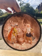 Lovely Antique Hand Painted Glass Window Roundel LS9