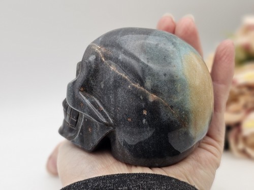 Large polychrome jasper skull - polychrome,