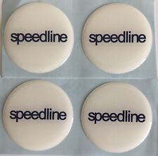 SPEEDLINE ALLOY WHEEL CENTRE CAP DOMED STICKERS X4 HUBS CAR WHITE BLUE 65mm