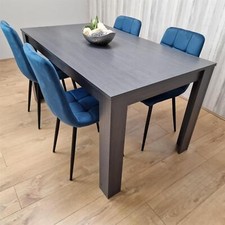 Dining Table and 4 Chairs Black Dark Grey Blue Velvet Chairs Wood Dining Set