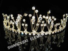Prom Bridal made with Swarovski Crystal Gold Plated Tiara Graducation T053G