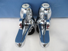 Pair Of Vintage Bathroom Lever Basin Taps Polished Chrome Hot And Cold.